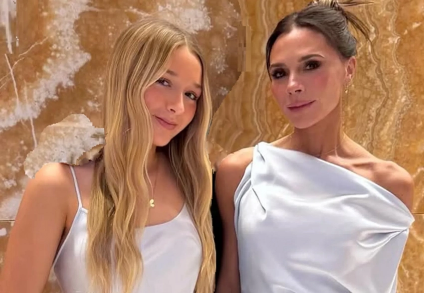 13-летняя Харпер Бекхэм в платье-комбинации появилась с мамой Викторией Бекхэм на вечере в Дубае