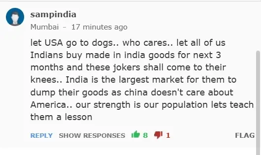 Индийские пользователи призывают проучить США за угрозы из-за покупки российской нефти